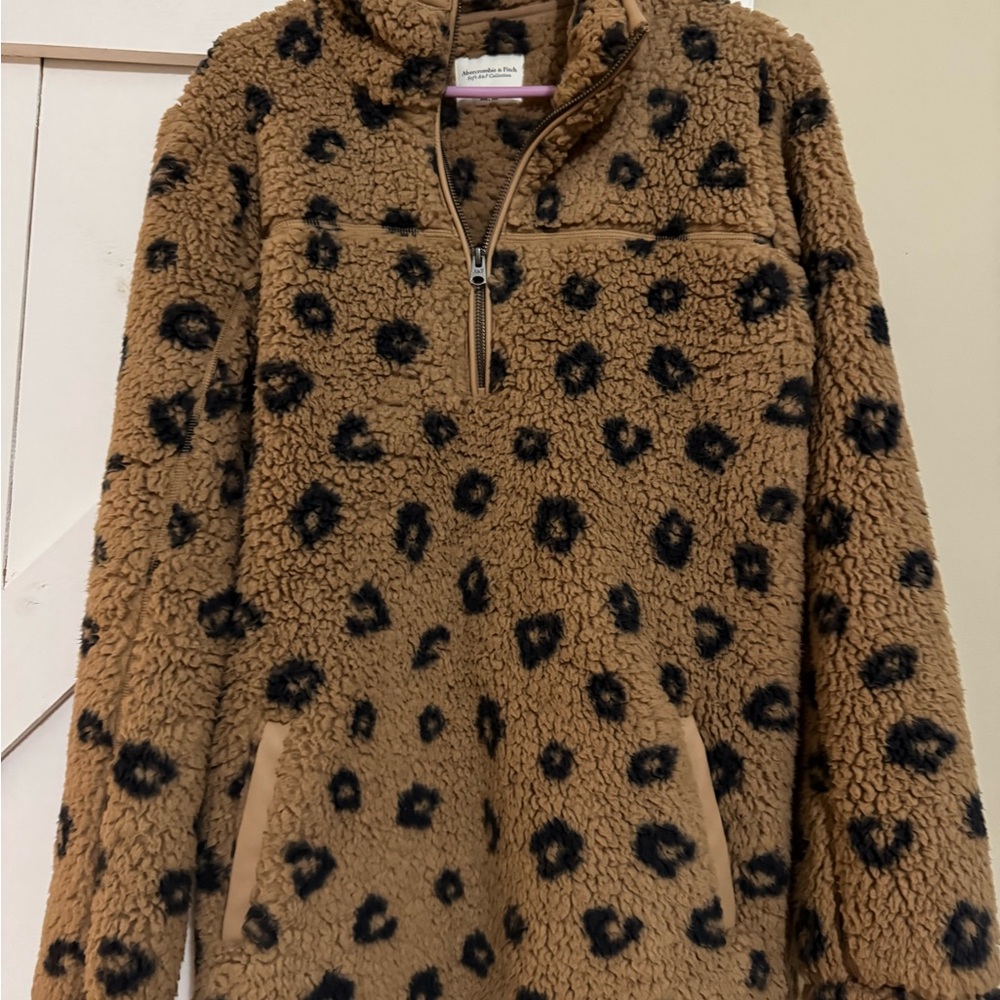 Abercrombie and Fitch Leopard quarter zip fleece